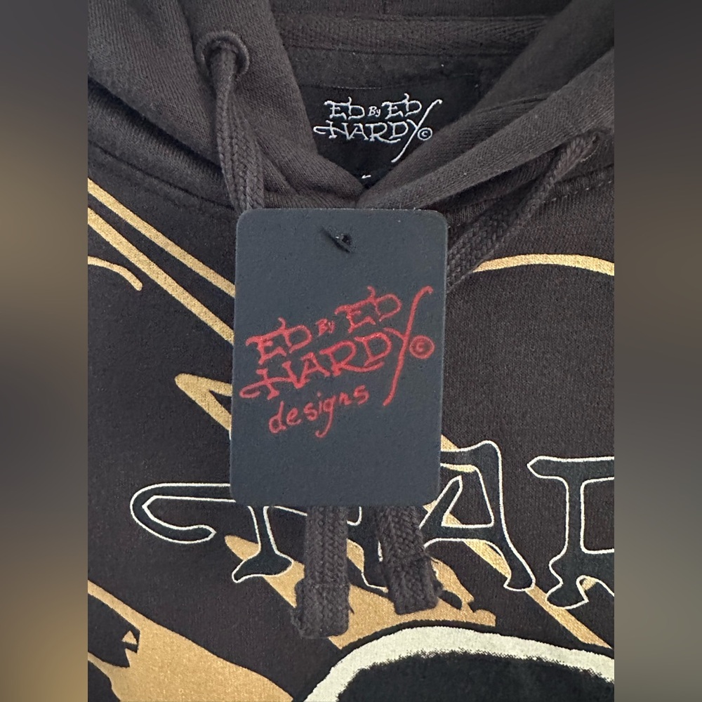 NWT Ed Hardy Charcoal & Gold Panther Hoodie Large - Picture 8 of 8